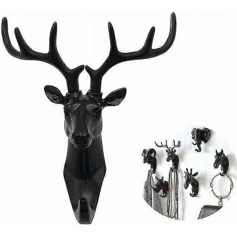 Patère murale en forme d'animal, porte-clés cerf, résine noire, 70 g (1/5)