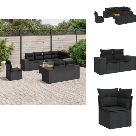 Salon de jardin 9 pcs avec coussins noir résine tressée - Ensemble Salon De Jardin - Meuble Extérieur - Mobilier De Jardin - Salon De Jardin Pliable - Set Salon De Jardin (1/5)