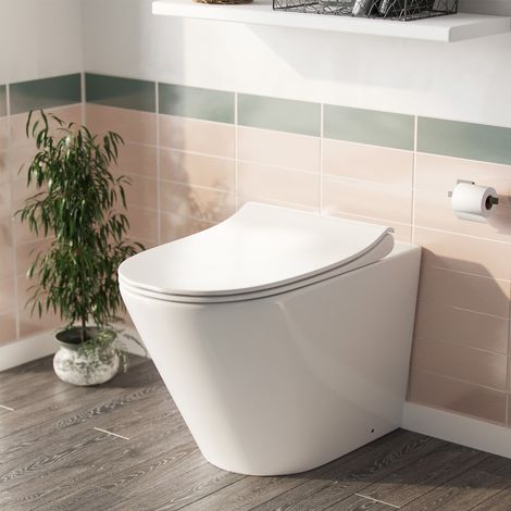 Elliss Round Back to Wall Rimless Toilet Pan + Soft Close Seat (1/5)