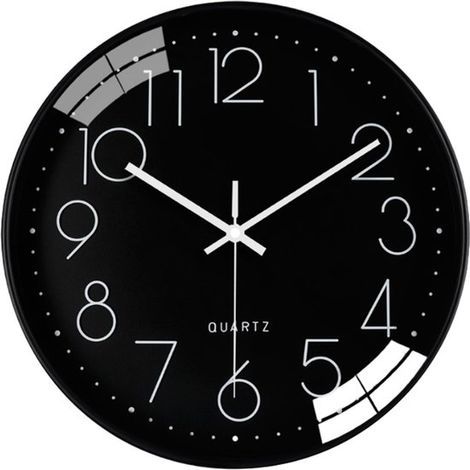 Runde Wanduhr – Moderne analoge Uhr – Geräuschlos, batteriebetrieben – 1 Stück – Für den Innenbereich – Schwarz
