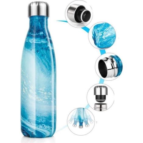 Bouteille d\'eau en Acier Inoxydable Isotherme, Gourde Inox Réutilisable sans BPA isolé à Double Paroi Gourde Isotherme 500ml (1/4)