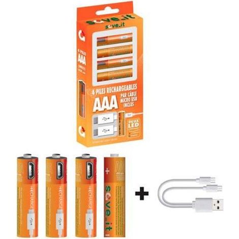 Pile rechargeable AAA Ni-Mh x4 SAVE IT