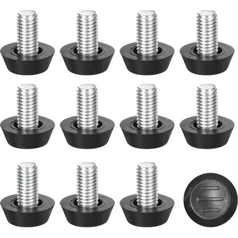 Lot de 12 niveleurs réglables pour meubles, M8 x 15 mm, vis filetées pour table, chaise, pieds de meubles, noir (1/4)
