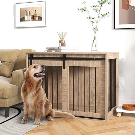 Jaula para perros con cierre, aspecto madera, estilo rústico, 98 x 58 x 61 cm, nogal y negro (1/5)