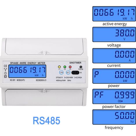 BRAVIX DTS6619-017 triphasé à quatre fils, LCD 7P, montre d'énergie rétroéclairée avec compteur d'énergie RS485 multifonction