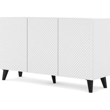 Aparador Ravenna C 150 cm 3D blanco brillante fresado con patas negras