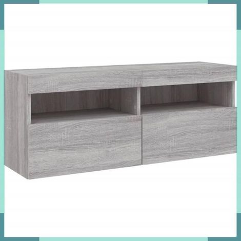 837216 Meuble TV mural avec lumières LED sonoma gris 100x30x40 cm (1/5)