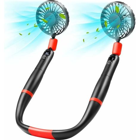 Ventilador de cuello y de mano, 2 en 1, recargable, con pantalla LED, ventilador portátil ajustable 360°, ideal para la oficina, viajes y actividades al aire libre (negro). (1/5)