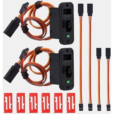 Lot de 2 Interrupteur d'avion RC, RC Model Receiver ON OFF, Interrupteur Marche/Arrêt à 3 Voies RC LED avec Câble de Connecteurs JR Futaba à 3 Broches pour Récepteur (1/5)