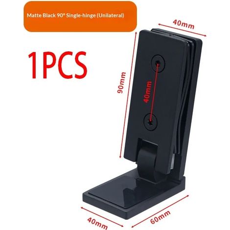 Charnière de porte de douche minimaliste en acier inoxydable 304 noir mat (90°) avec clip de fixation pour porte de douche à 180°. (1/5)