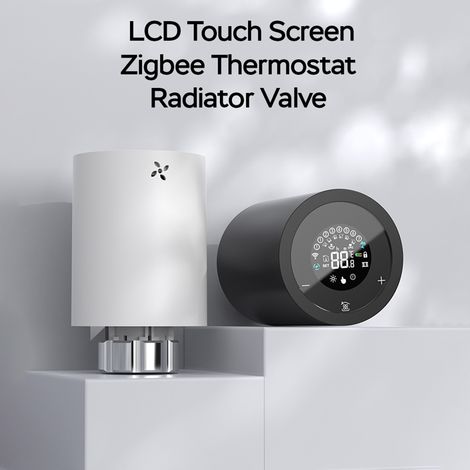 Ortviai Robinet thermostatique numérique LCD pour radiateur – Compatible Tuya Zigbee, commande vocale et tactile, noir (1/5)