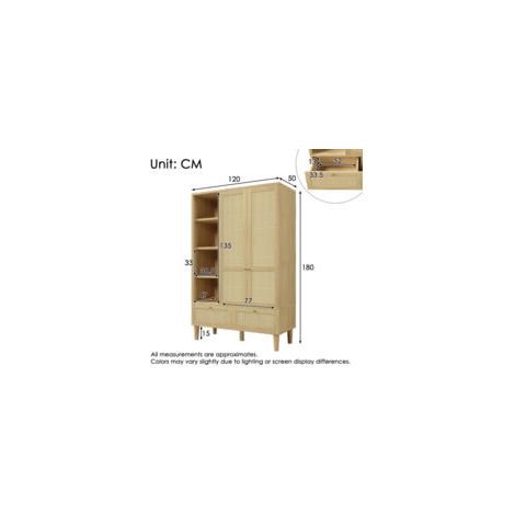 Armoire 2 portes en rotin tressé – Style campagnard, aspect chêne, étagère ouverte, tringle à vêtements, dimensions 180 x 120 x 50 cm – Charme rustique contemporain (1/5)