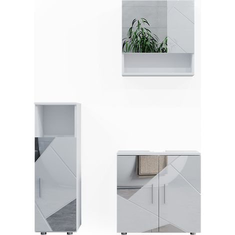 Set mobili bagno Irma, Bianco, 3 parti, Vicco
