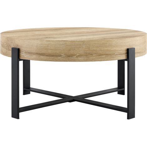 Tavolino rotondo da salotto 68 cm in MDF effetto legno con base in metallo nero (1/5)