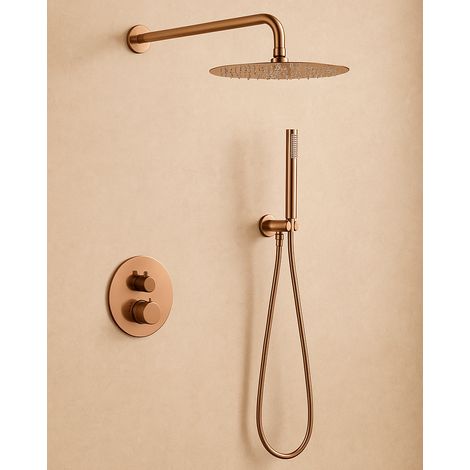 Exagonshop Set doccia termostatico da incasso soffione 25 cm oro