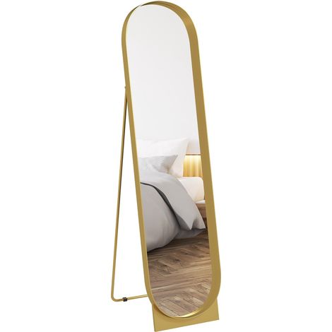 Miroir sur pied moderne à cadre métallique, 40 x 150 cm, doré, à poser ou à fixer au mur (1/5)