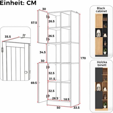 Eck-Küchenschrank 50 x 35,5 x 170 cm aus MDF, Anthrazit, 6 Regalböden – MEUBLIV (1/5)