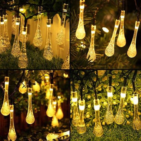 Guirlande lumineuse solaire d'extérieur, guirlande lumineuse de Noël, blanc chaud, 30 LED, 6,5 m, goutte d'eau, goutte de pluie, (1/5)