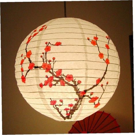 Lanterne Japonaise - Papier Et Metal - Motif Fleur De Prune - Diametre 40 Cm - Decoration Fete Interieur Extérieur - 1 Piece (1/5)