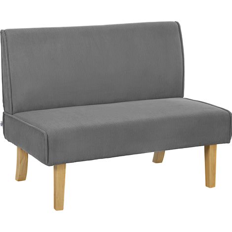 Sofá de 2 plazas en tejido efecto cordón gris con patas de madera 110 x 62 x 85 cm (1/5)