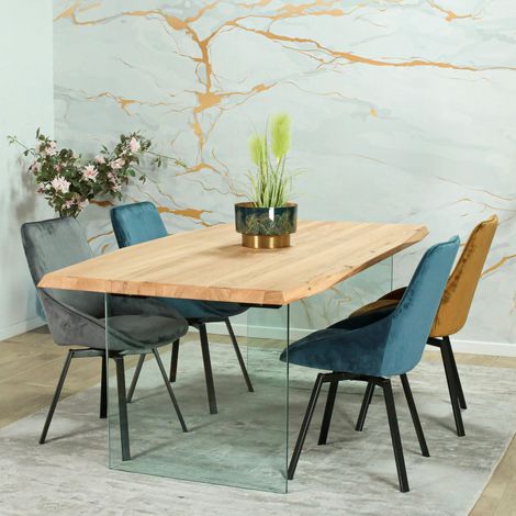 Table extensible design en bois de chêne blanc et verre 200 cm MESSINE (1/5)