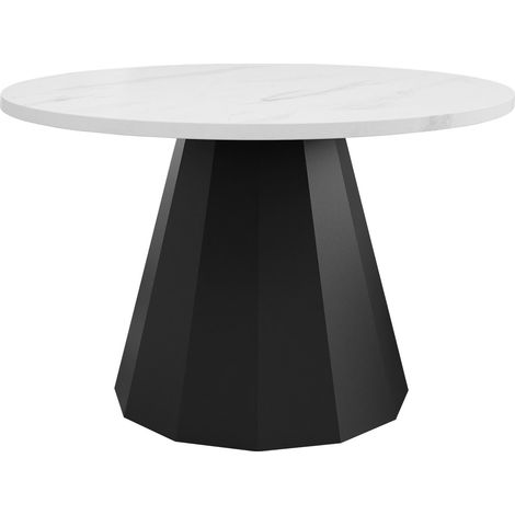 Mesa de centro Oswego 139, Negro + Mármol blanco, 45x0x0cm, Diámetro: 75, Aglomerado laminado, Redonda