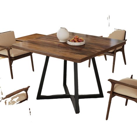 Table à manger, design industriel rustique, pour 4 personnes, Marron (1/2)