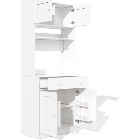 Armoire de cuisine 180 cm buffet haut avec LED et étagère à épices, meuble de rangement blanc (1/5)