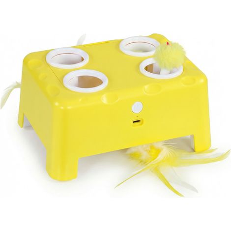 CHICFURN Juguete interactivo para gatos de interior recargable con 3 modos ajustables, pluma giratoria y ratón, batería 500 mAh, ABS, amarillo (1/5)
