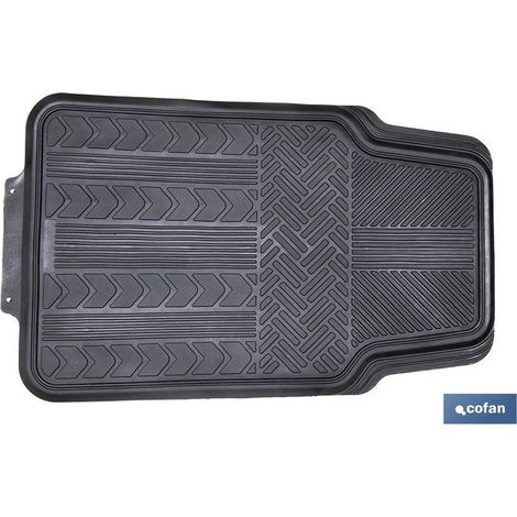 Set di 4 tappetini per auto universali antiscivolo e regolabili 46,5x70 cm e 46x41 cm in PVC nero (1/5)