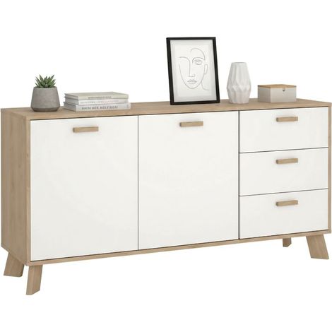 Dmora - Aparador Pepito, Bufé de salón, Aparador de salón, Despensa de cocina, 147x39 h73 cm, Roble y Blanco