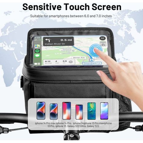 Sacoche Guidon Vélo - 5 L - Écran Tactile TPU - Imperméable Nylon PVC - Adaptateur Rapide Pour Guidon Jusqu'à 31 mm - 1 Pièce (1/5)
