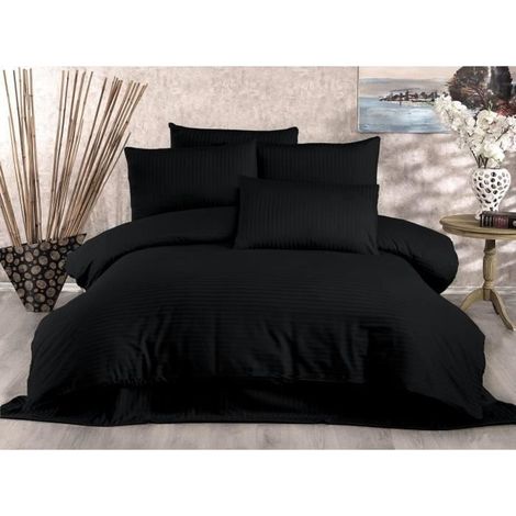 Bettwäsche - 1 Bettbezug 220 x 240 cm + 2 Kissenbezüge 60 x 60 cm - 80% Baumwolle, 20% Polyester - Schwarz