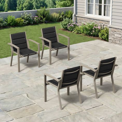 lot de 4 Chaise de Jardin Empilable, Fauteuil en Aluminium avec Tissu Textilène et Mousse à Séchage Rapide, Respirante, Confortable et élastique, ne Fatigue pas Après une longue Assise, Marron (1/5)