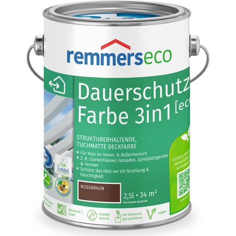 Remmers Öl-Farbe [eco] nussbraun, 2,5 Liter, Öko Farbe für Holz innen und außen, mit 3fach Schutz, nachhaltig, umweltfreundlich (1/10)