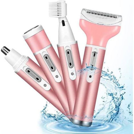 Rasoir Électrique Femme - 4 Têtes Interchangeables IPX7 - Pour Visage Jambes Bikini Bras Aisselles - Rechargeable USB - 1 Pièce (1/5)