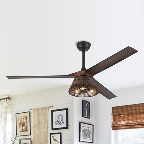 Parrot Uncle Deckenventilator mit Licht 152 cm, leiser DC-Motor, Holzoptik, Fernbedienung, 6 Geschwindigkeiten, Sommer-Winter-Funktion, Rattan-Lampenschirm (1/5)