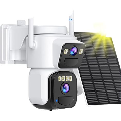 Caméra Solaire 6MP Wi-FI extérieure à Double Objectif, alimentée par l'énergie Solaire, avec Batterie intégrée de 7800 mAh et Suivi Automatique Audio.(6MP Add 32G Card) (1/5)