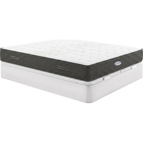 Ensemble 180 x 200 cm sommier coffre blanc + matelas ressorts ensachés et fibres de Kapok ép.31cm - SOREMA de NATUREA (1/5)
