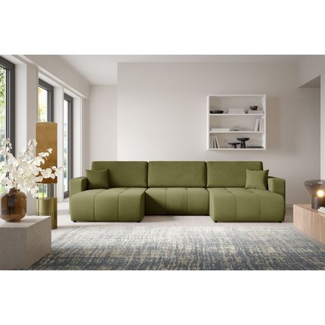Wohnlandschaft Sofa mit Schlaffunktion AUGUSTO in Stoff Wind Grün (1/5)