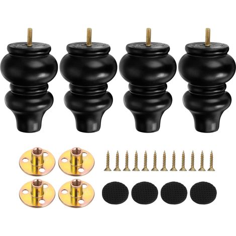 Pieds de Meuble en Bois de 5,12 Pouces, Lot de 4 Pieds de Meuble en Bois de Remplacement pour Canapé avec Vis de Montage, pour Armoires, Commodes, Chaises, Tables, Couleur Noire (1/5)