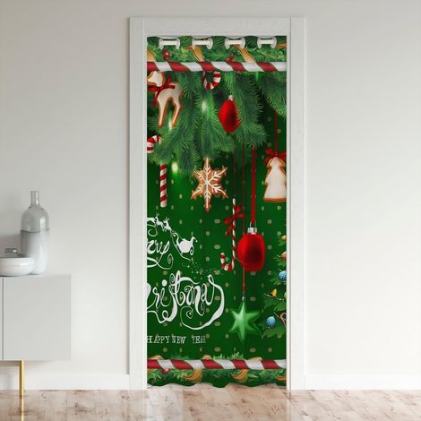 Noël Rideaux Interieur Salon Chambre Rideau De Porte 106x203cm Noël Flocons De Neige Arbres Luxe Rideaux Interieur Salon Chambre Vert Happy Nouvel an Rideau Occultant - 106x203cm(LxH) (1/5)