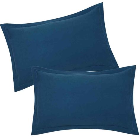 Taie Doreiller - Coton - 50 x 70 cm - Bleu Canard - Volant Plat - Lot de 1 (1/5)