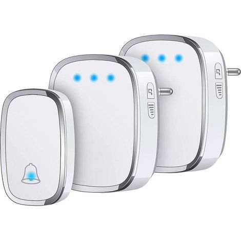 Sonnette extérieure sans fil, étanche IP44, portée de 300 mètres, kit de sonnette avec LED clignotante, 1 émetteur et 2 récepteurs, 5 niveaux de volume, 36 mélodies (1/4)