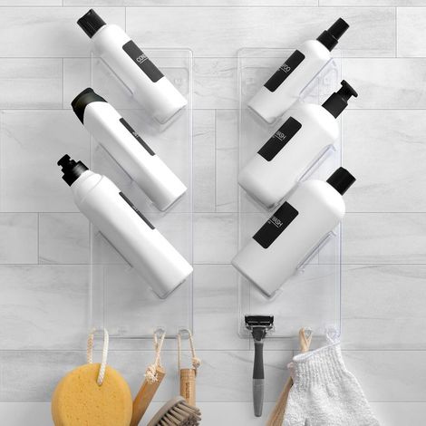 Panier de Douche 3XL (Lot de 2) - Antirouille, Sans Perçage, Sans Ventouses - Range et Organise les Grands Flacons de Shampoing et d'Après-shampoing - Étagère de Rangement Salle de Bain (1/5)