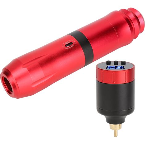 Kit machine à tatouer rotative sans fil avec interface RCA et alimentation pour shader liner rouge (1/5)