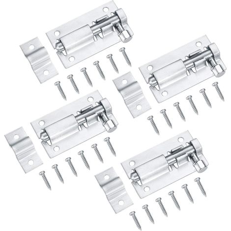 Juego de 4 cerraduras para puertas correderas, pestillo, cerrojo y pernos de acero inoxidable para dormitorio/baño - 2 pulgadas (1/5)