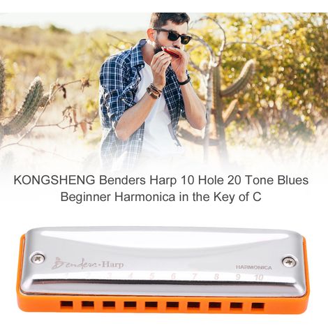 Harmonica diatonique 10 trous en Do, parfait pour débutants en musique blues et folk (orange) (1/4)