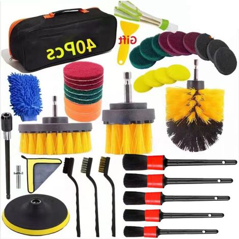 Kit 40 pièces brosses lavage auto nettoyage puissant prise en main confortable accessoires véhicule pneus vitres (1/5)