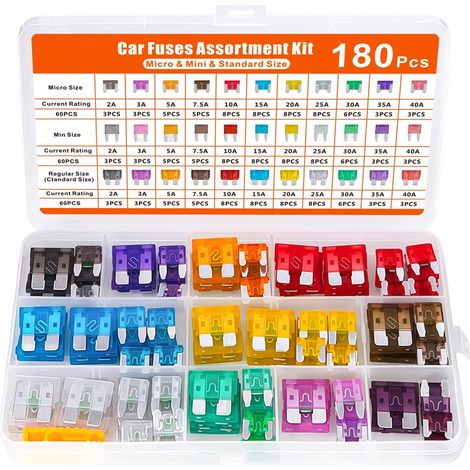 Kit de fusibles automobiles de 180 pièces – trois types, 2-40A, convient aux camions, bateaux et camping-cars. (1/5)